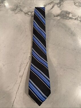 Michael Kors Black Tie with Blue Diagonal Stripes